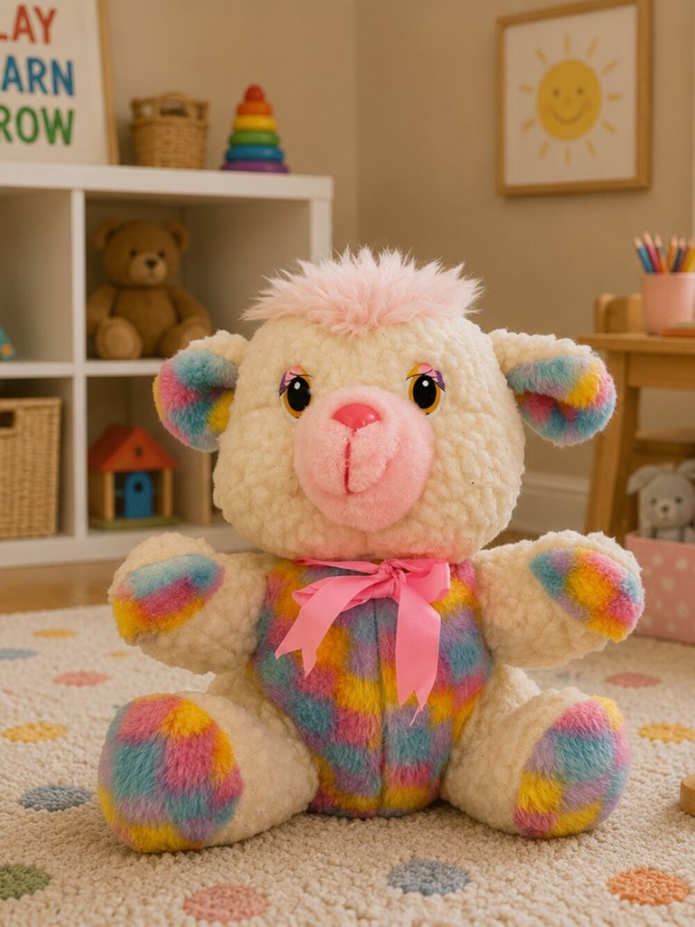 House Of Lloyd Wool Plush Lamb Pastel Colorblock Stuffed Animal Sheep Vtg Easter